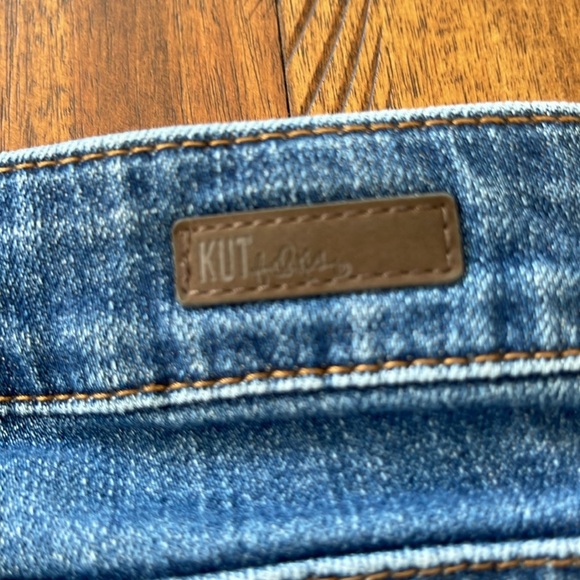 KUT blue denim jeans distressed torn straight leg high rise size 14 - Picture 8 of 14